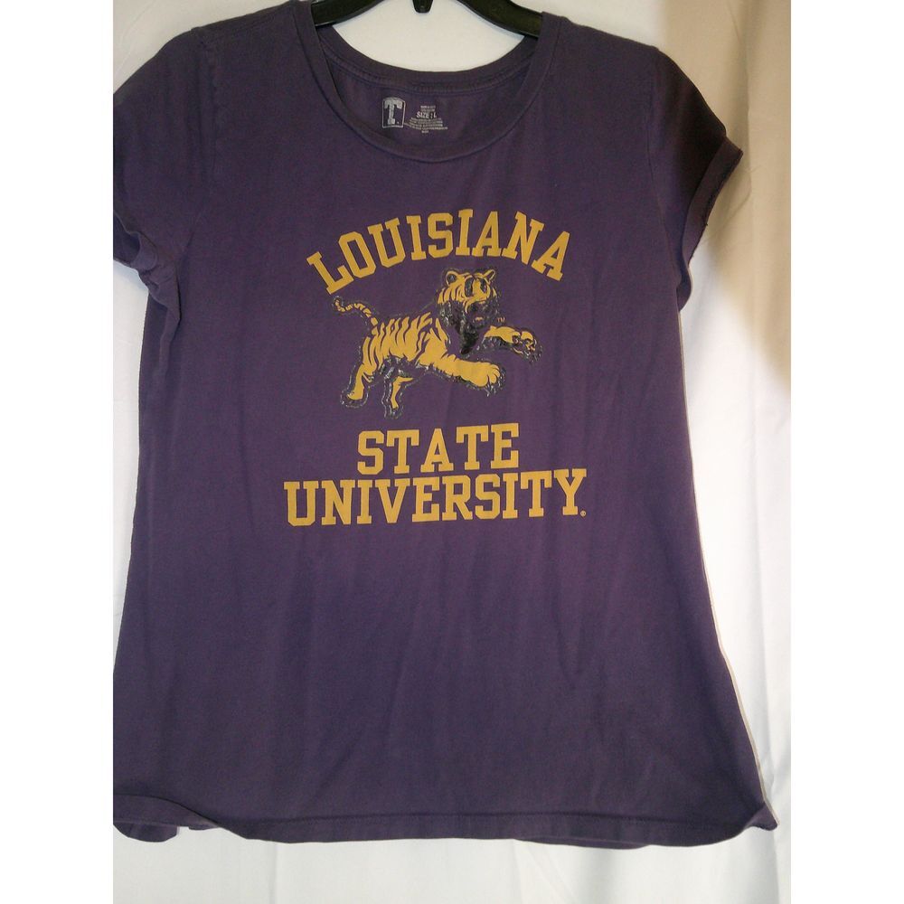 Vintage NCAA LSU Louisiana State University Purple Tiger Logo T-Shirt L